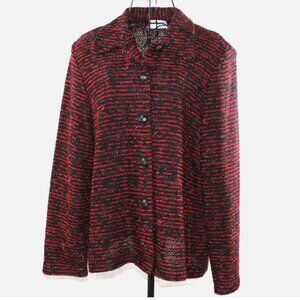 Alfred Dunner Red Black Blazer with Gold Specks Button Front Jacket USA Sz 14